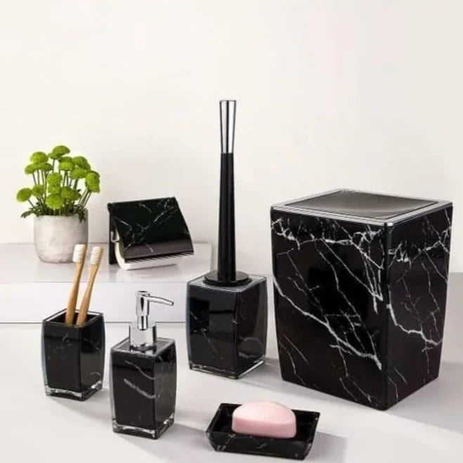 Modern Premium Square Marble Bath Accessory (Black)