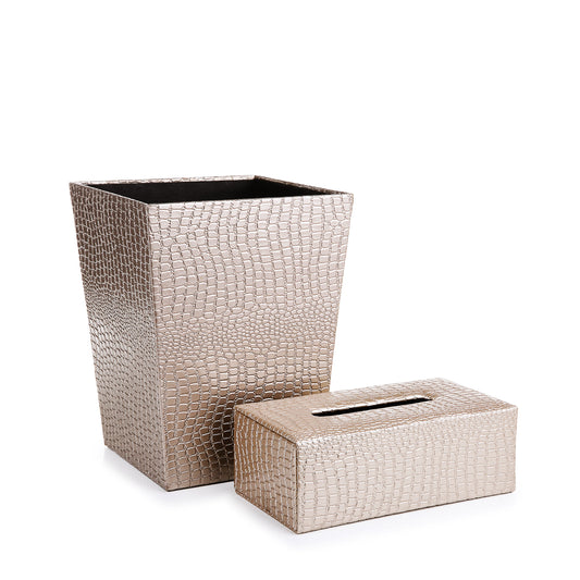 Leather Basket with Tissue Box