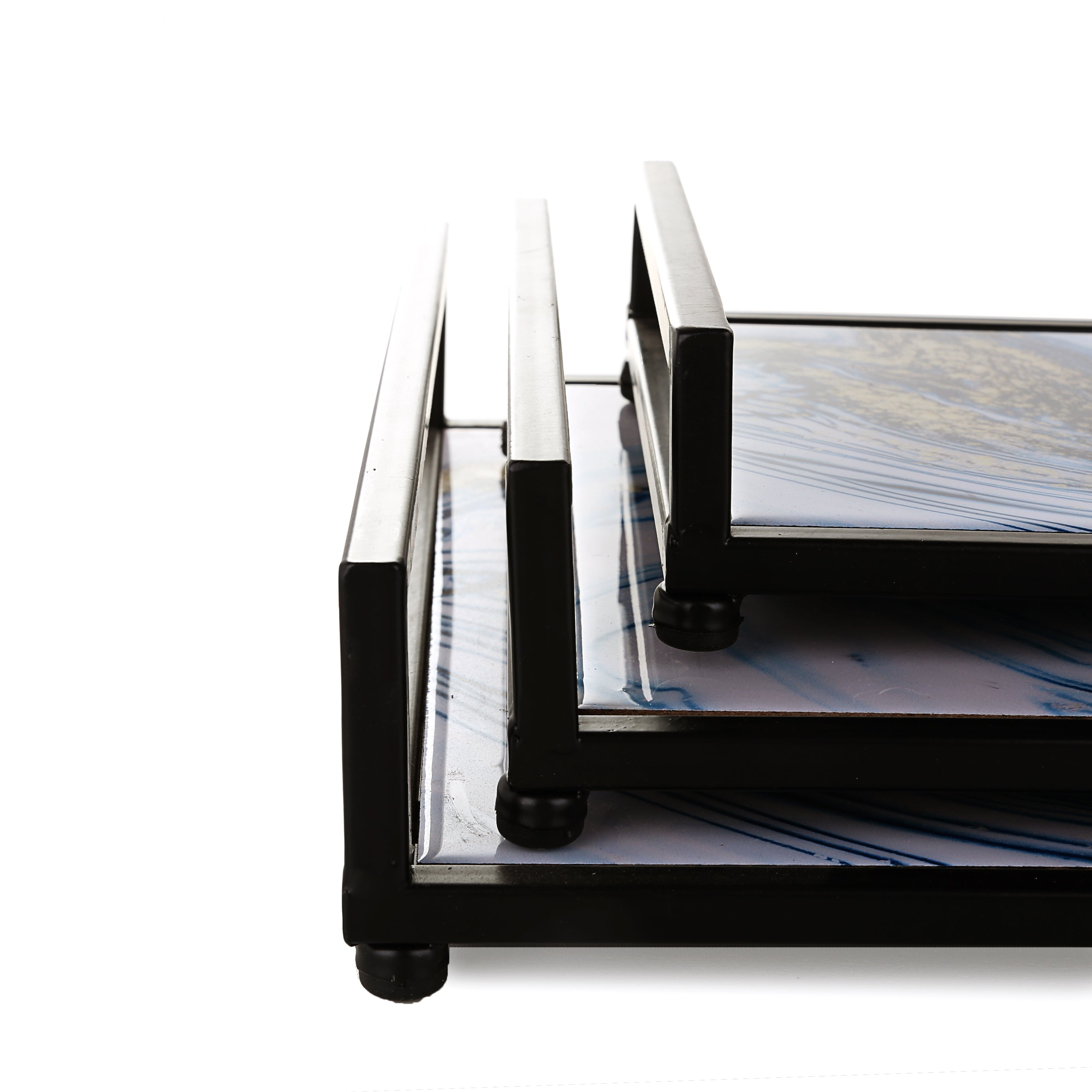 Snow Ocean Design Matt Black Tray (Set Of 3)