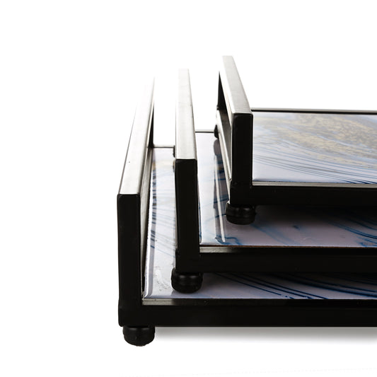 Snow Ocean Design Matt Black Tray (Set Of 3)
