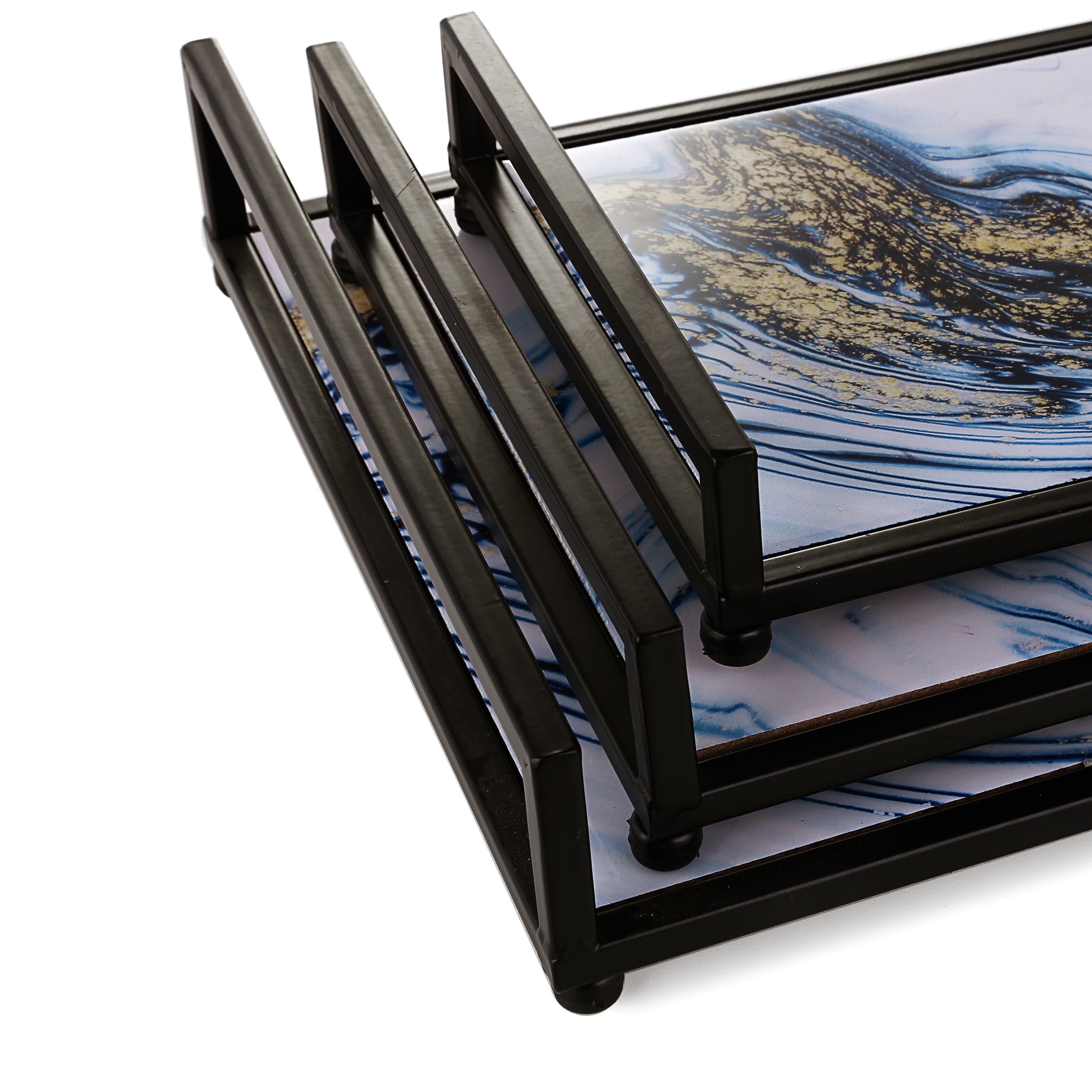Snow Ocean Design Matt Black Tray (Set Of 3)