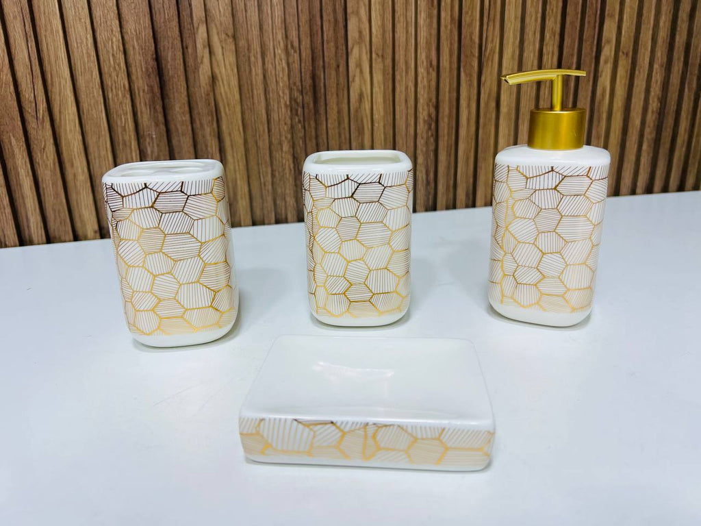 Hexagon Design Bathroom Set (White)