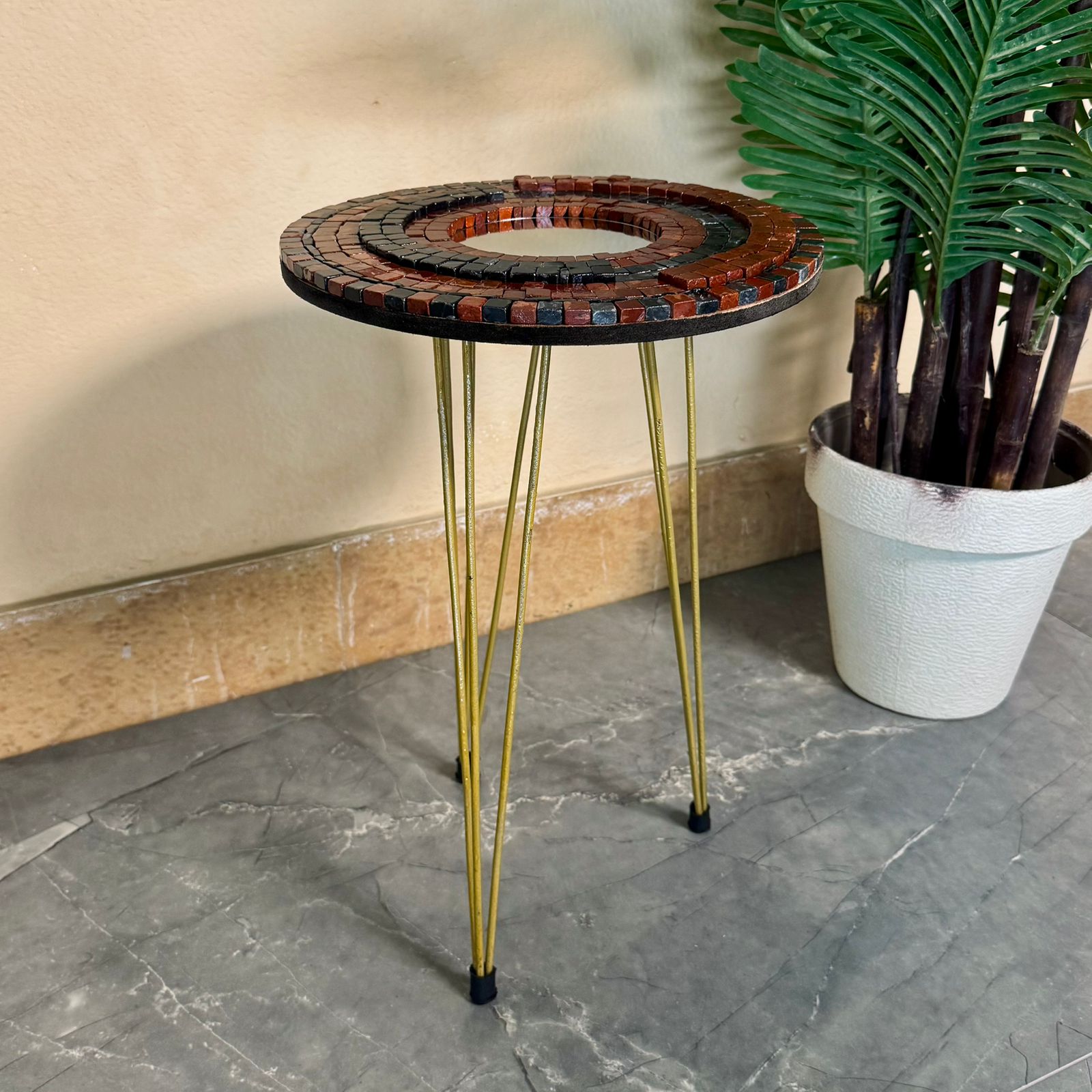 Mirror Mosaic Table (Black & Maroon)