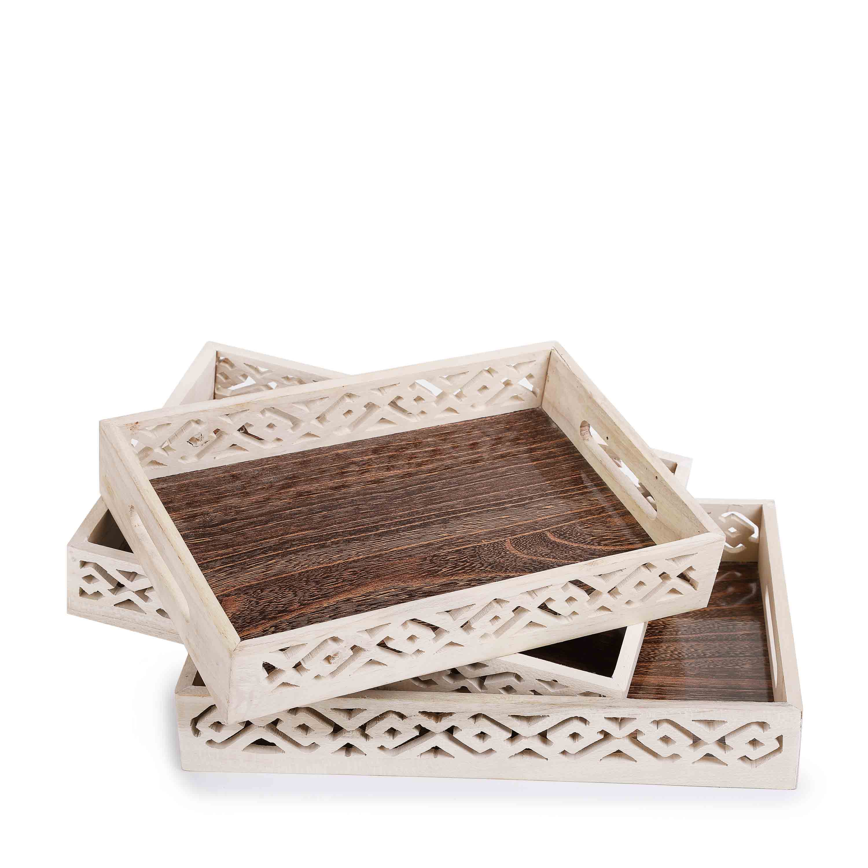 Wooden Carved Tray (Set of 3)