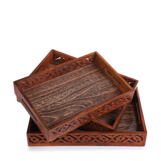 Wooden Carved Tray (Set of 3)