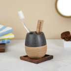 Self Textured Bathroom Set With Wooden Pattern