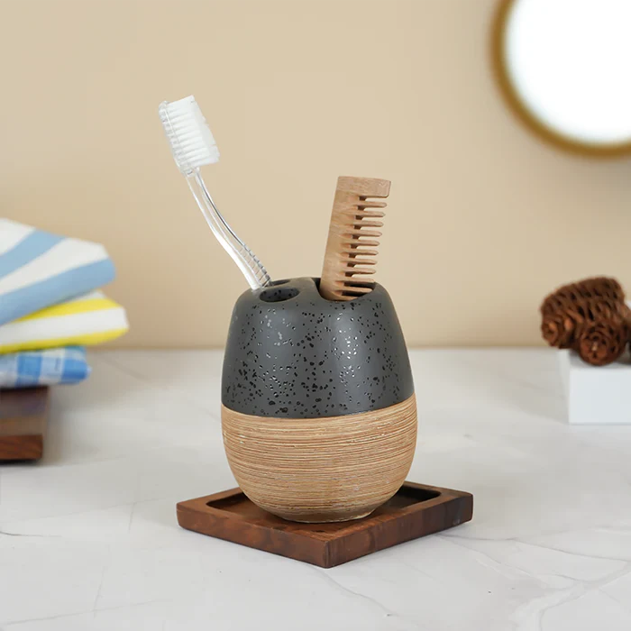 Self Textured Bathroom Set With Wooden Pattern