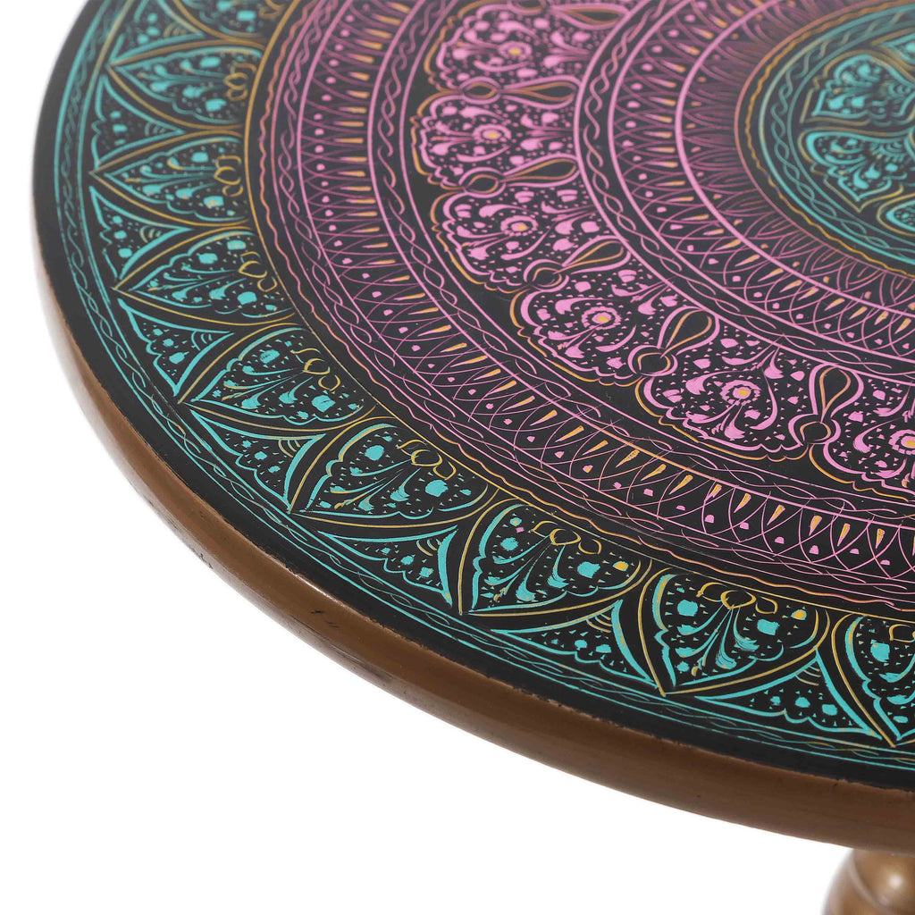 Wooden Pyrographic Coffee Table (Sea Green & Pink)