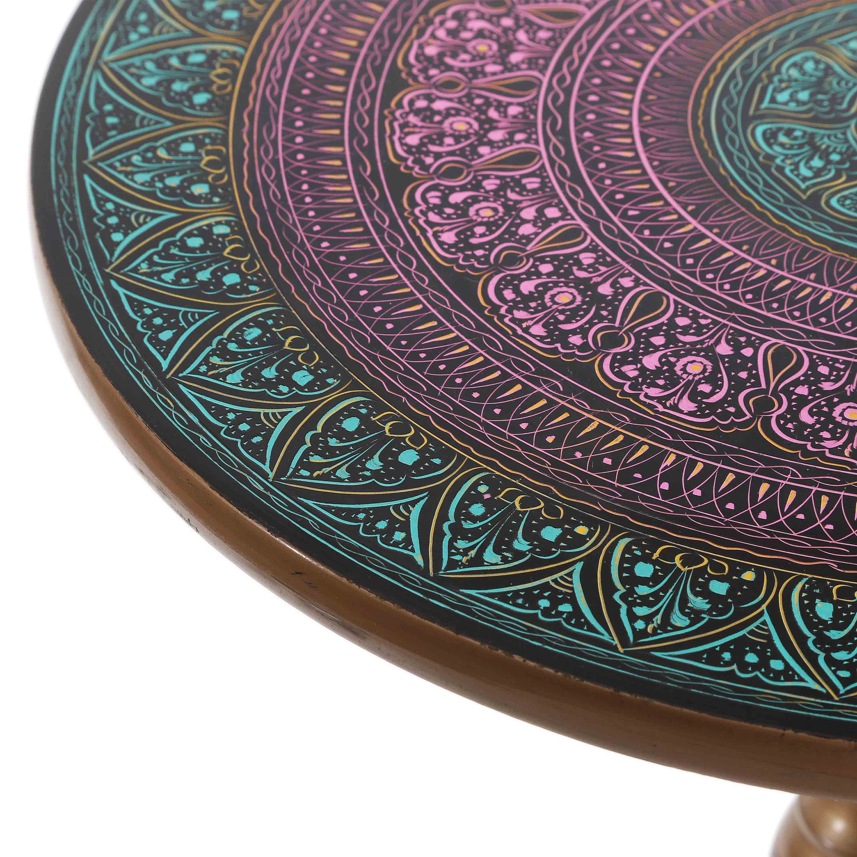 Wooden Pyrographic Coffee Table (Sea Green & Pink)