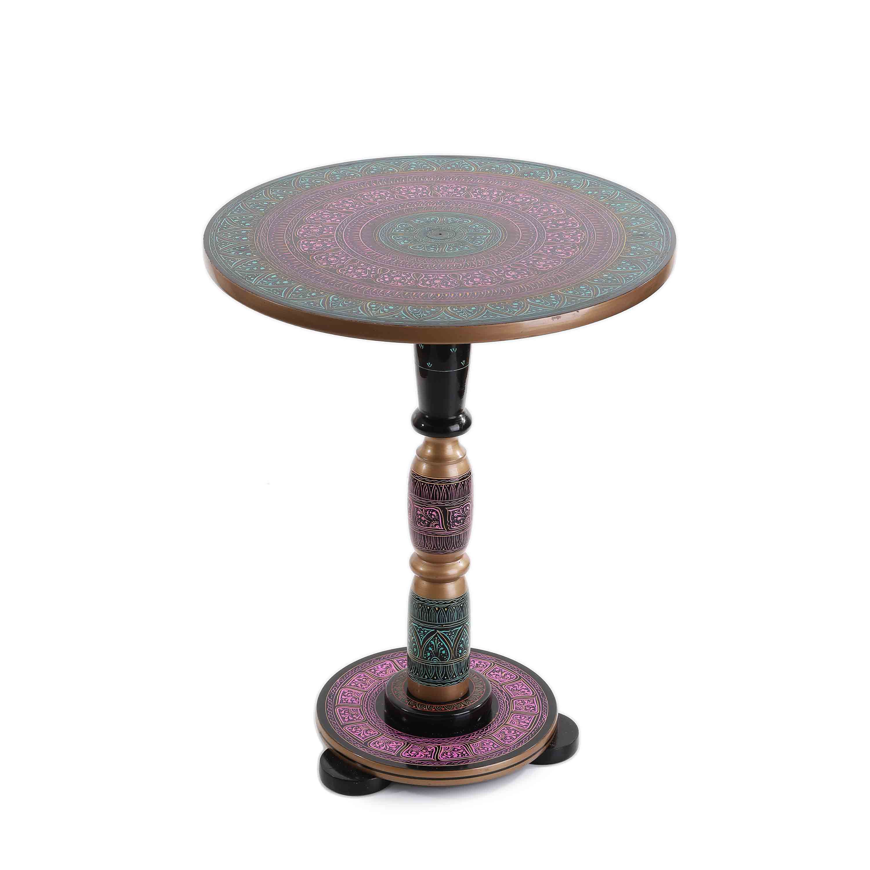 Wooden Pyrographic Coffee Table (Sea Green & Pink)