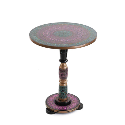 Wooden Pyrographic Coffee Table (Sea Green & Pink)