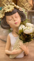 Artisan Girl Flower Holder Statue