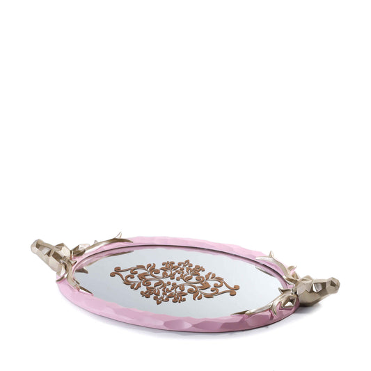Deer Handled Mirror Tray (Pink)