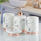 White Ceramic Bathroom Set (Pink Accent)