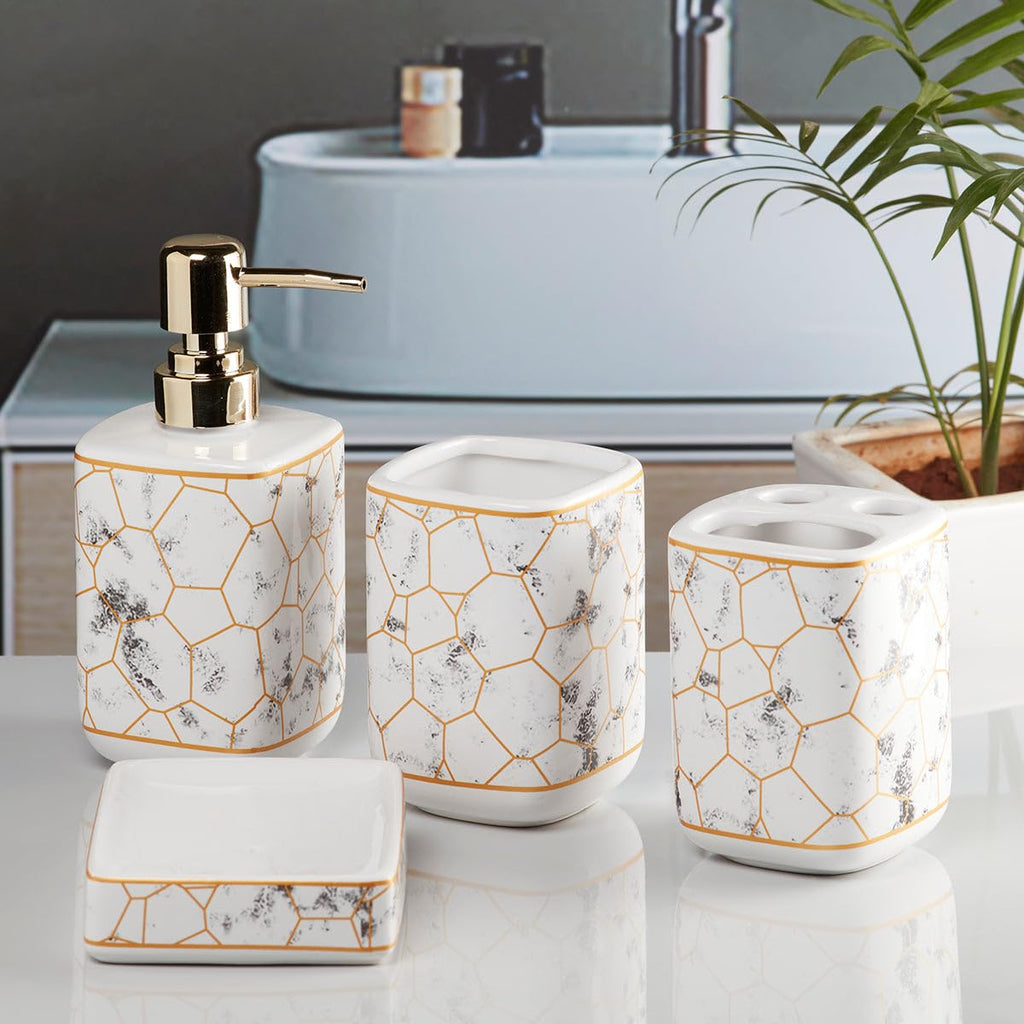 Marble Golden Hexagon Bathroom Set