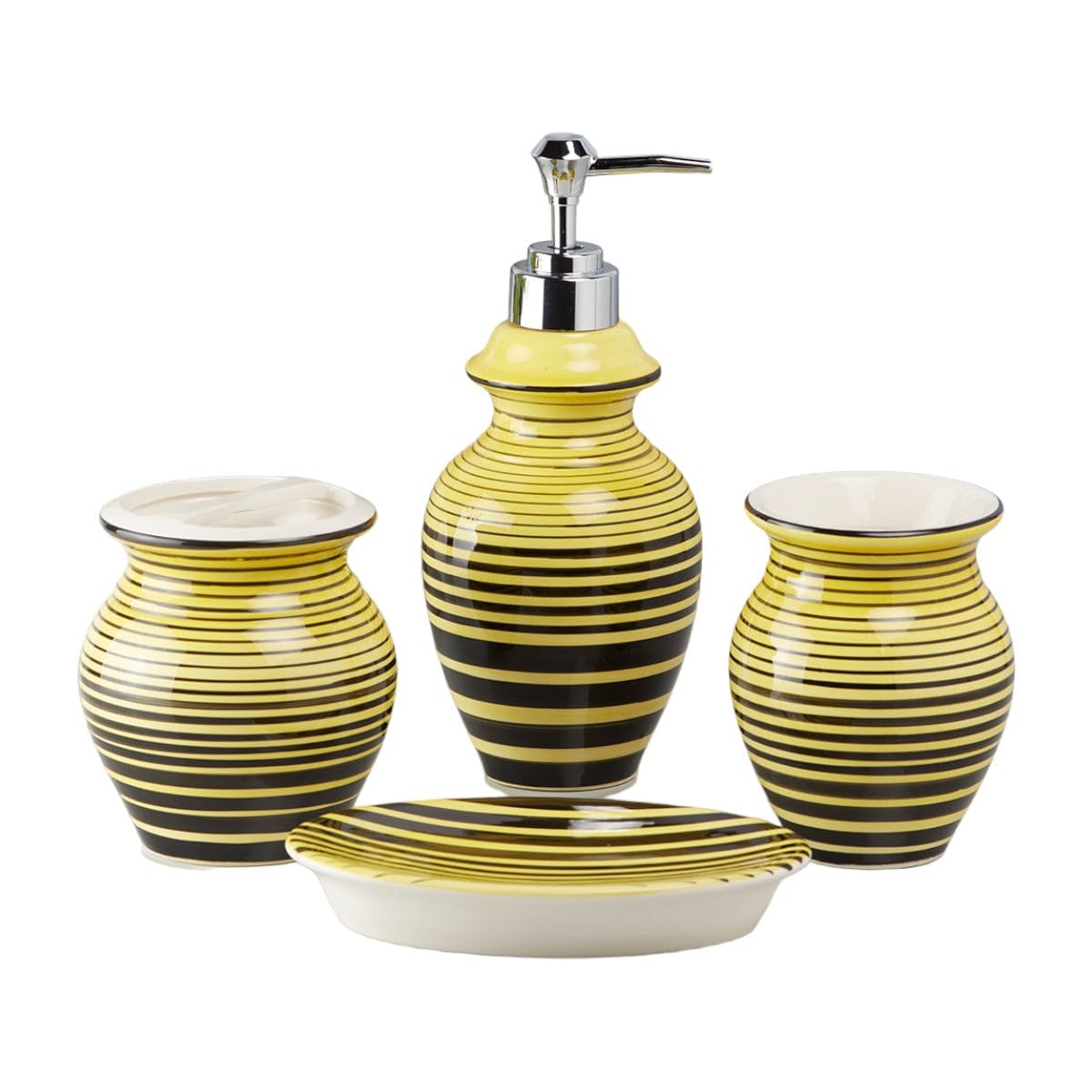 Yellow & Black Striped Bathroom Set