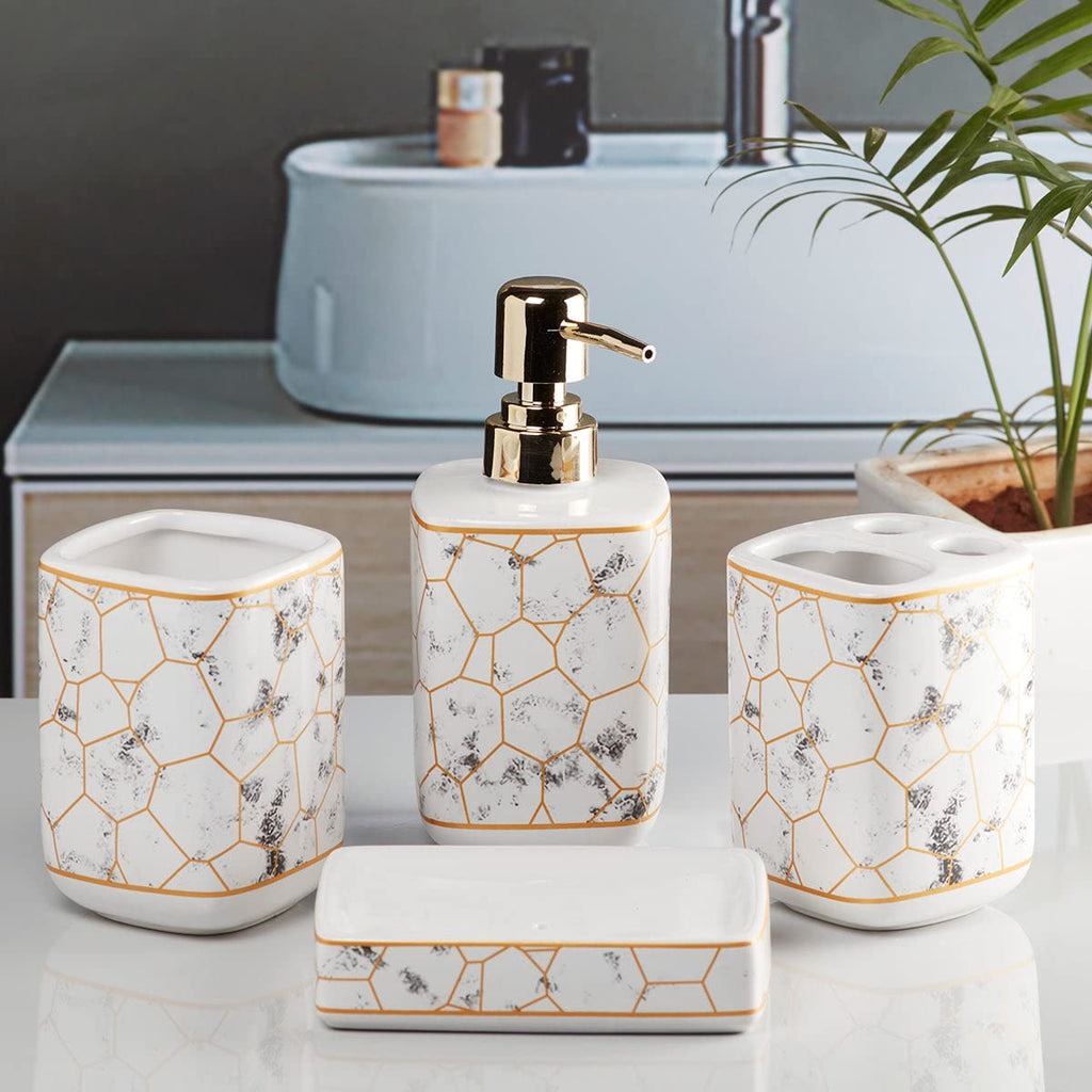 Marble Golden Hexagon Bathroom Set