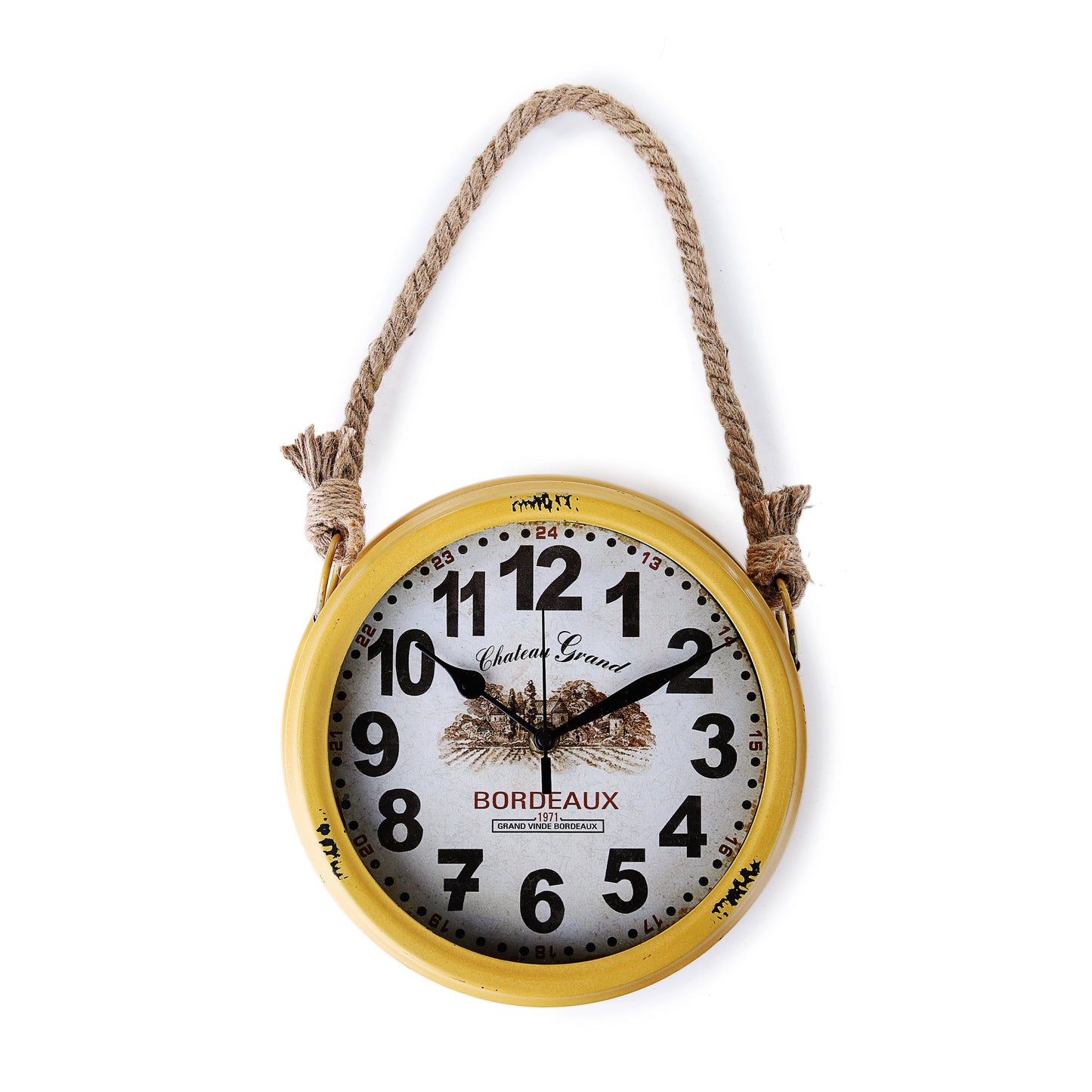 Rusty Wall Clock with Rope (Yellow)