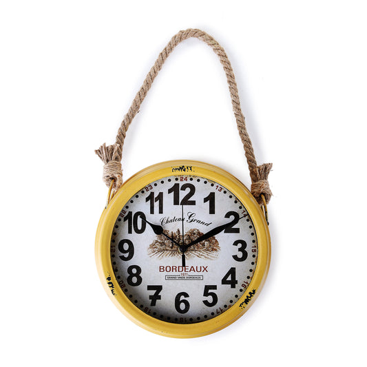Rusty Wall Clock with Rope (Yellow)