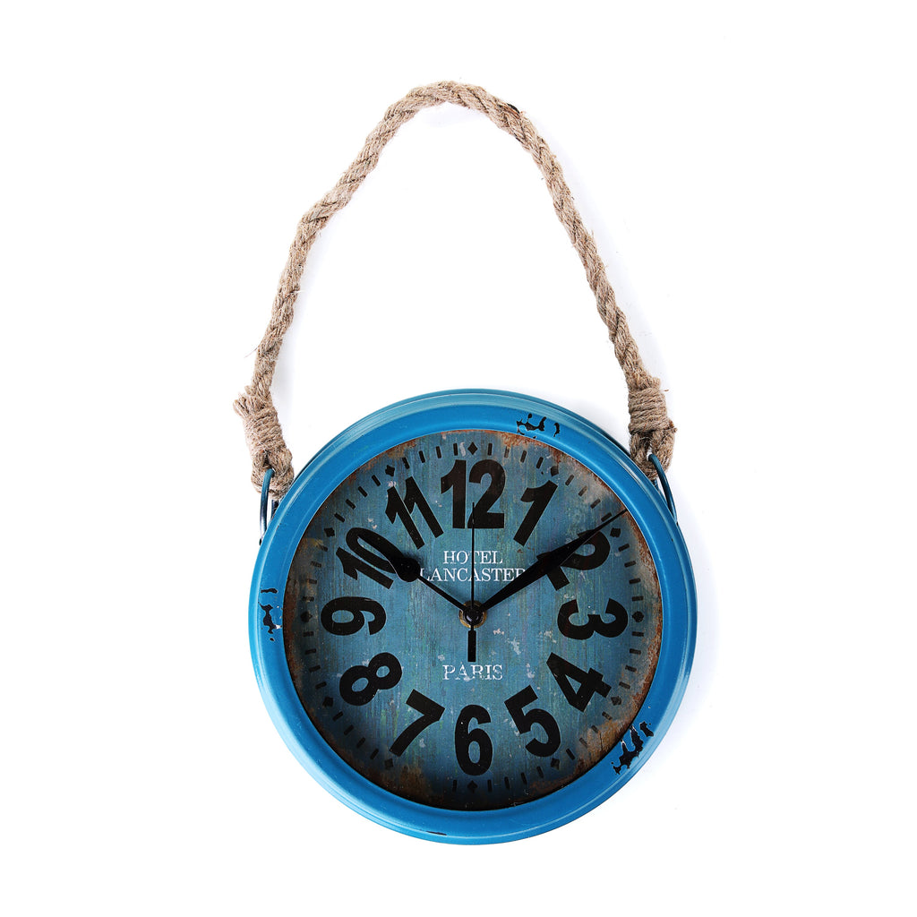 Rusty Wall Clock with Rope (Blue)