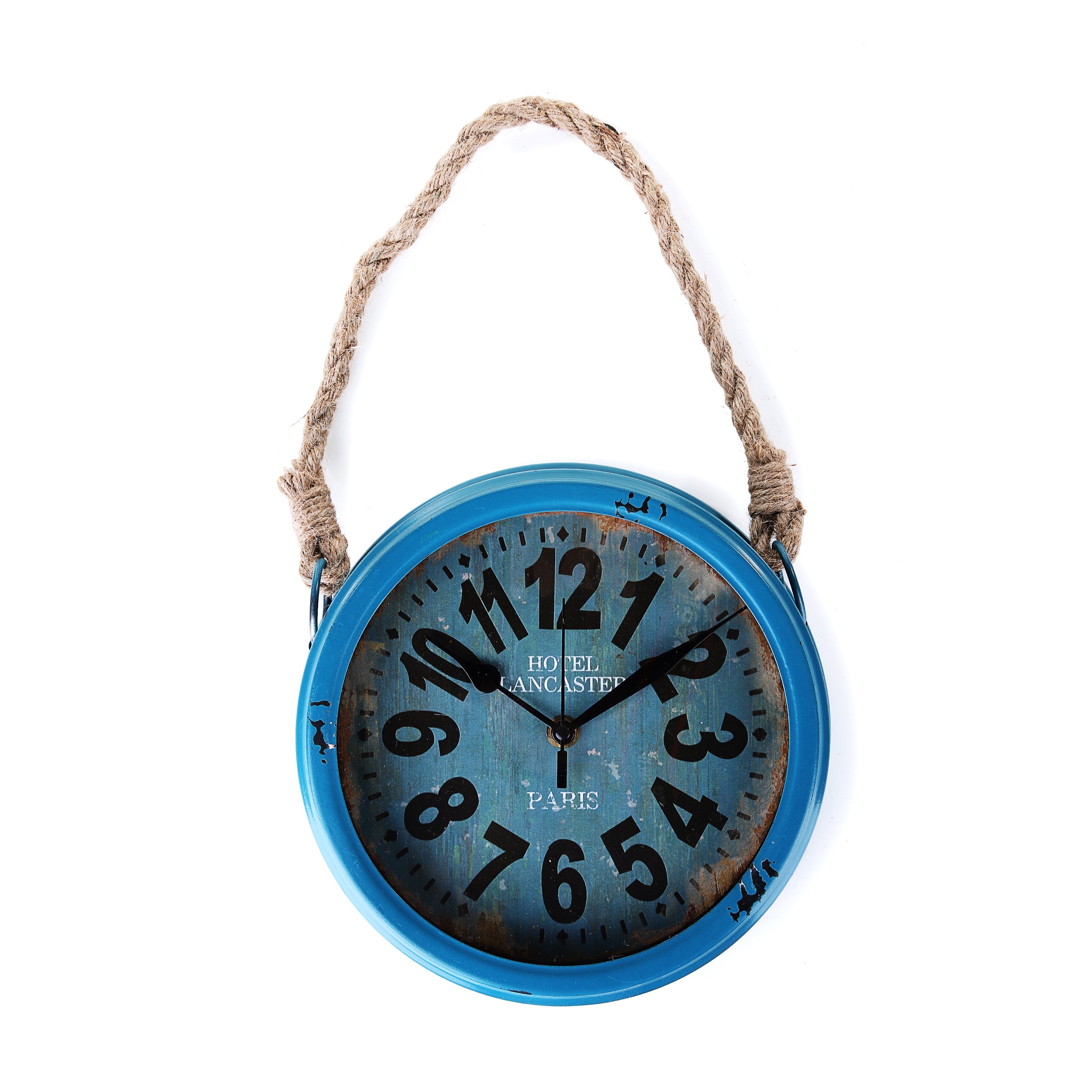 Rusty Wall Clock with Rope (Blue)