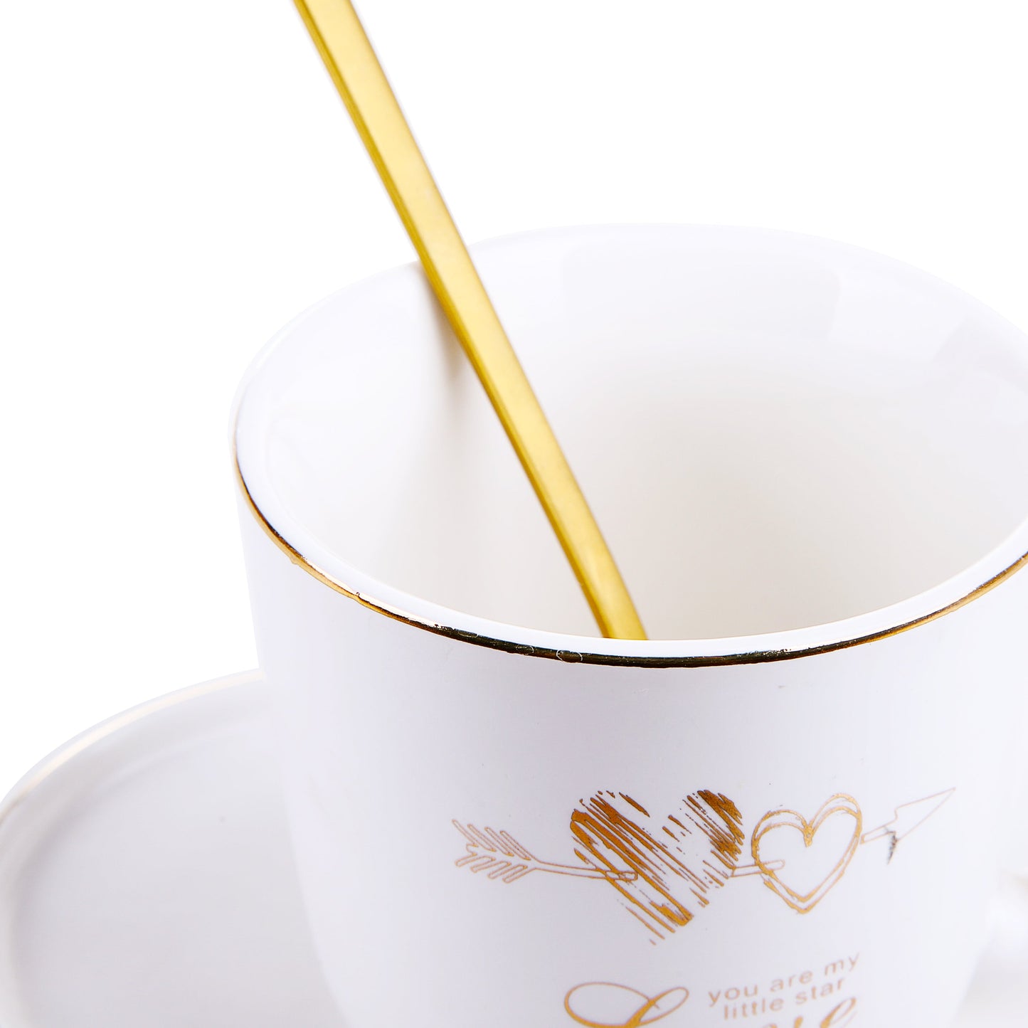 White Heart Mug With Ceramic Coaster & Spoon