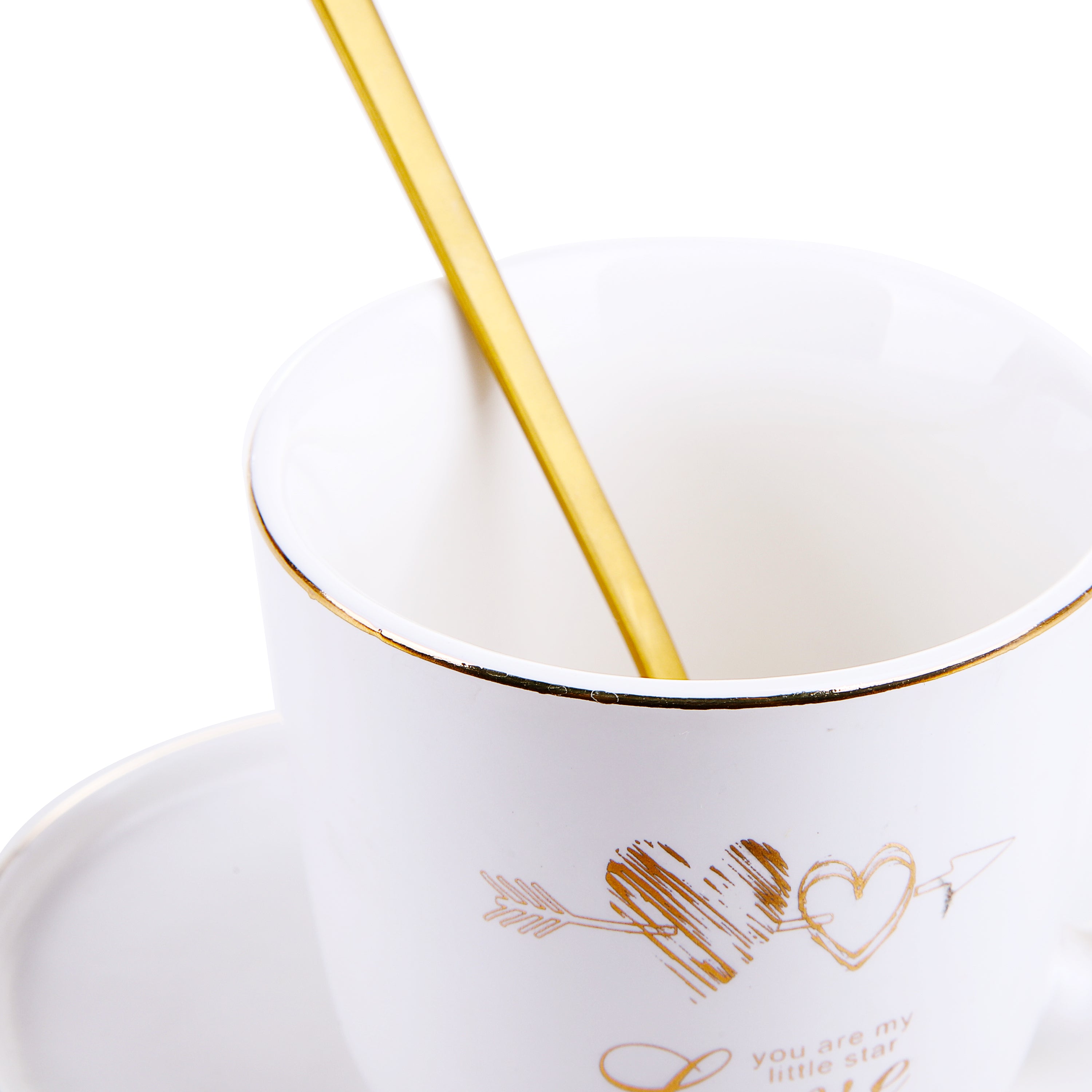 White Heart Mug With Ceramic Coaster & Spoon