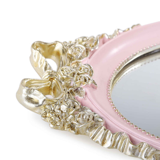 Embroidered Royal Mirror Tray (Pink)