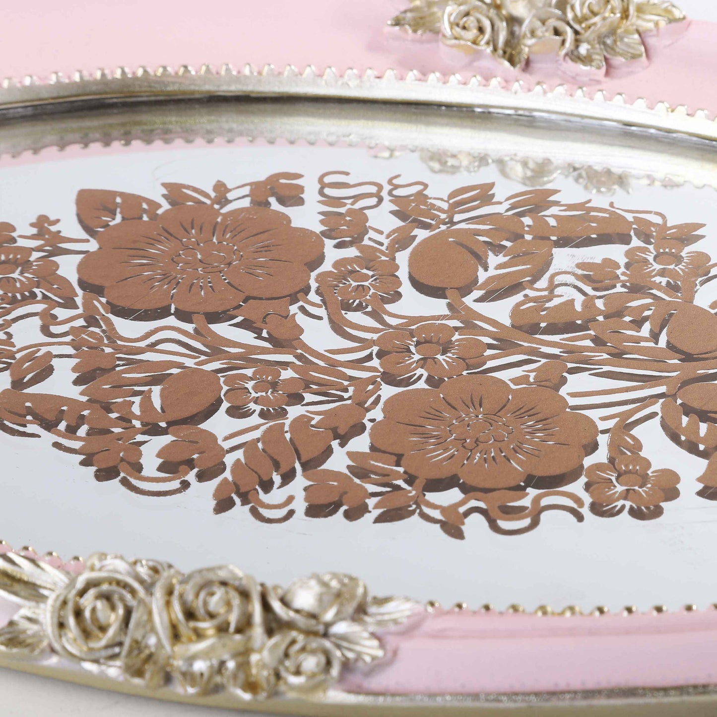 Embroidered Royal Mirror Tray (Pink)