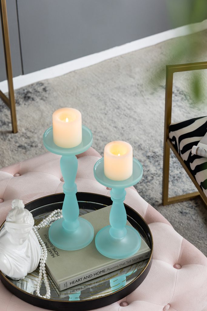 Frosted Glass Candlestick (Set Of 2)