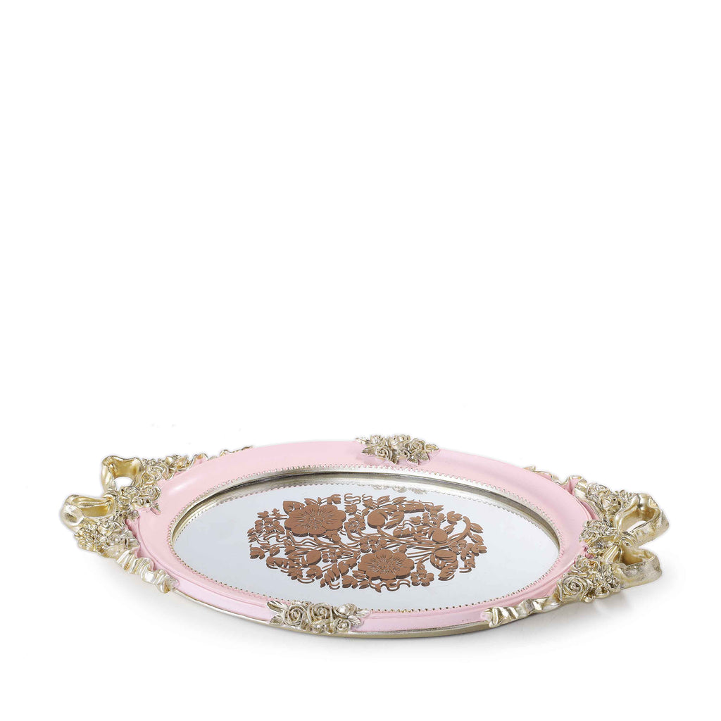 Embroidered Royal Mirror Tray (Pink)