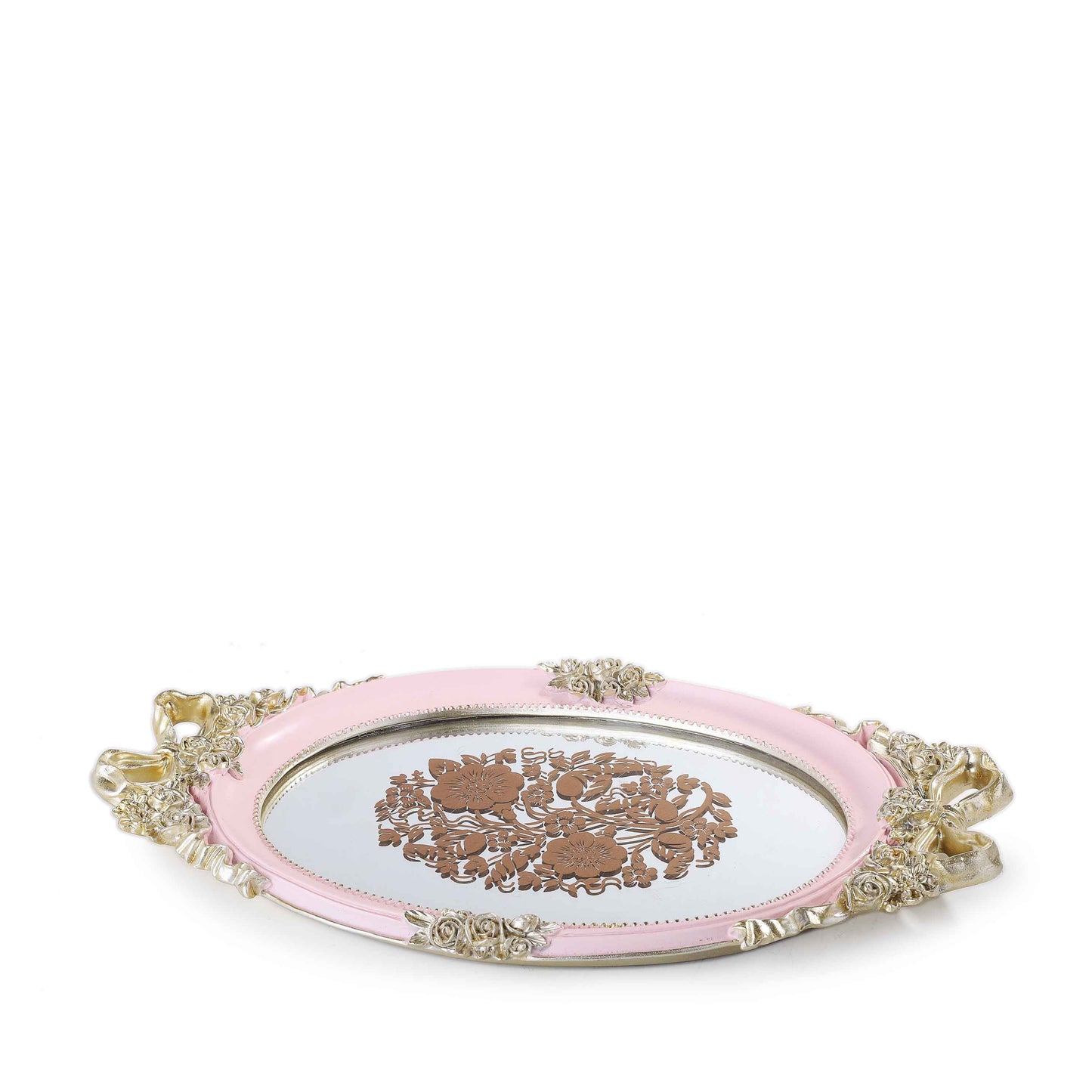 Embroidered Royal Mirror Tray (Pink)