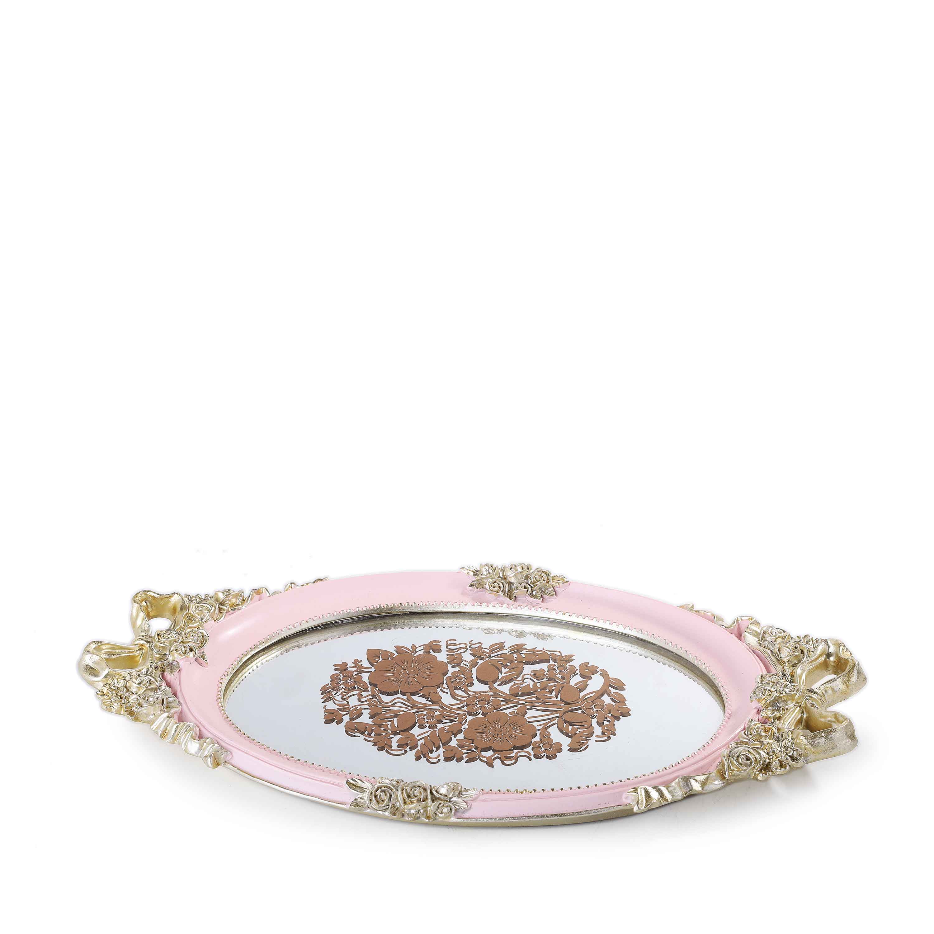 Embroidered Royal Mirror Tray (Pink)