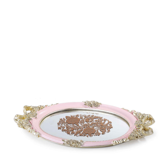 Embroidered Royal Mirror Tray (Pink)