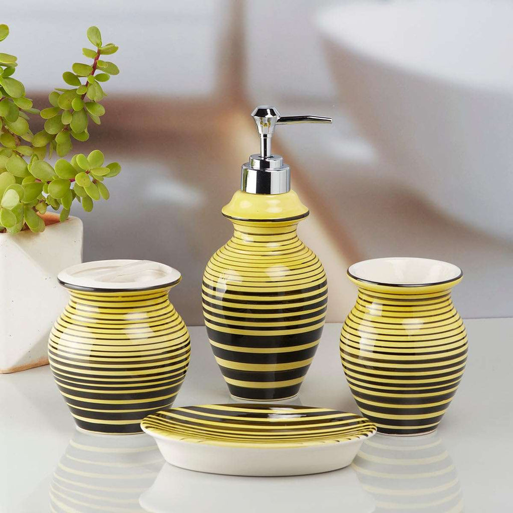 Yellow & Black Striped Bathroom Set