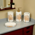 White Ceramic Golden Tree Bathroom Set
