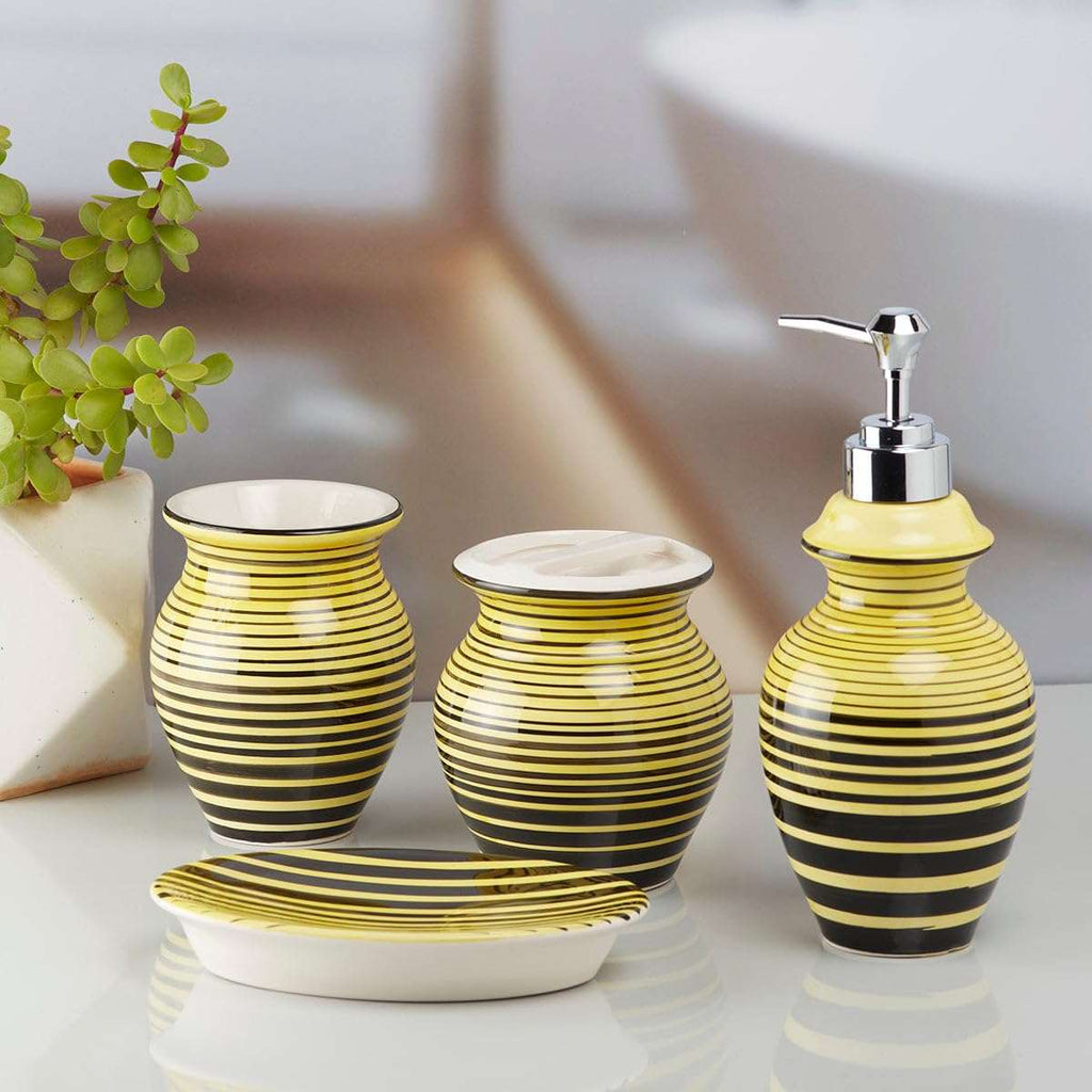 Yellow & Black Striped Bathroom Set