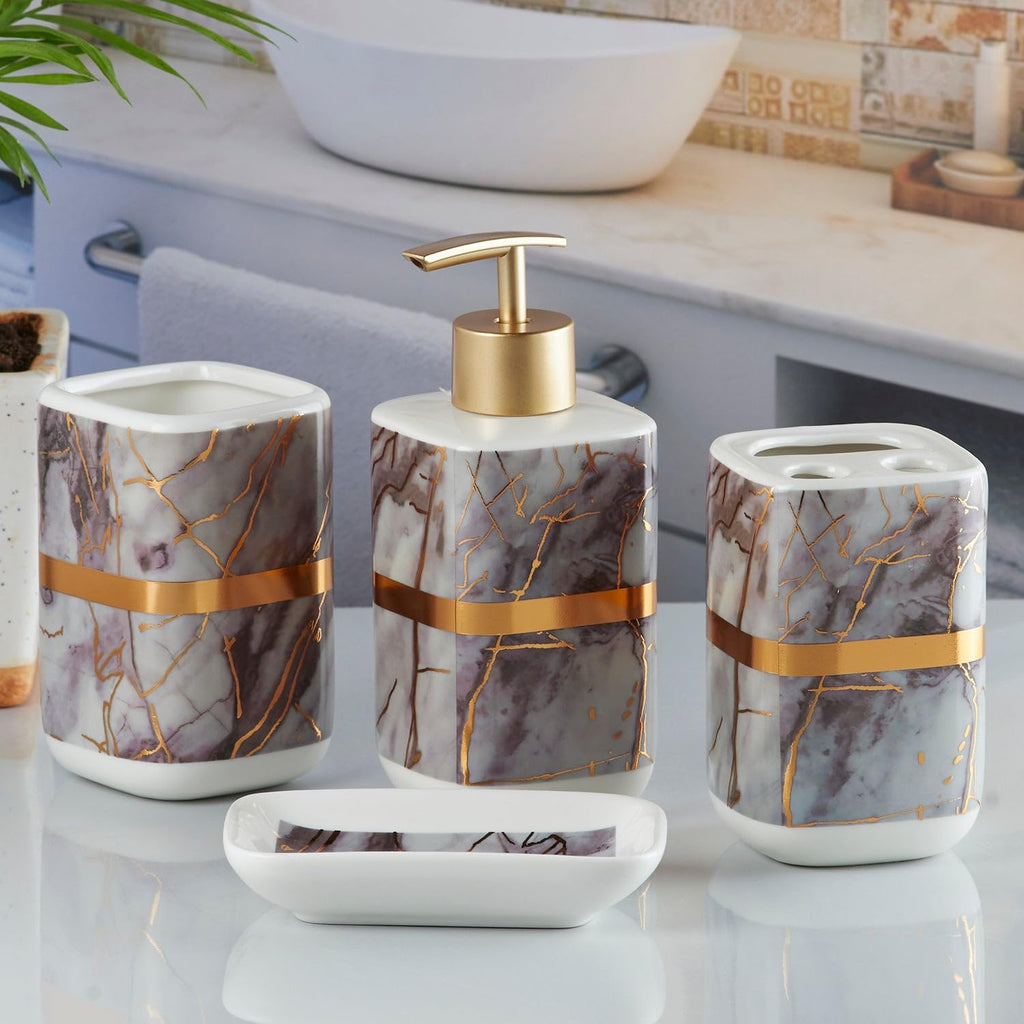 Marble Design Golden Starp Bathroom Set