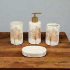 White Ceramic Golden Tree Bathroom Set