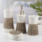 White & Brown Abstract Design Bathroom Set