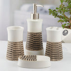 White & Brown Abstract Design Bathroom Set