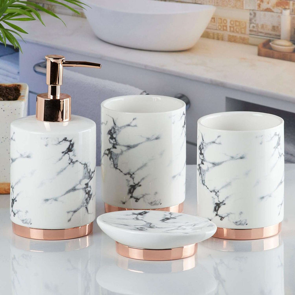 White Ceramic Bathroom Set (Pink Accent)