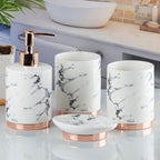 White Ceramic Bathroom Set (Pink Accent)