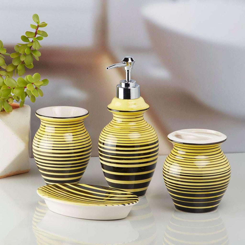 Yellow & Black Striped Bathroom Set