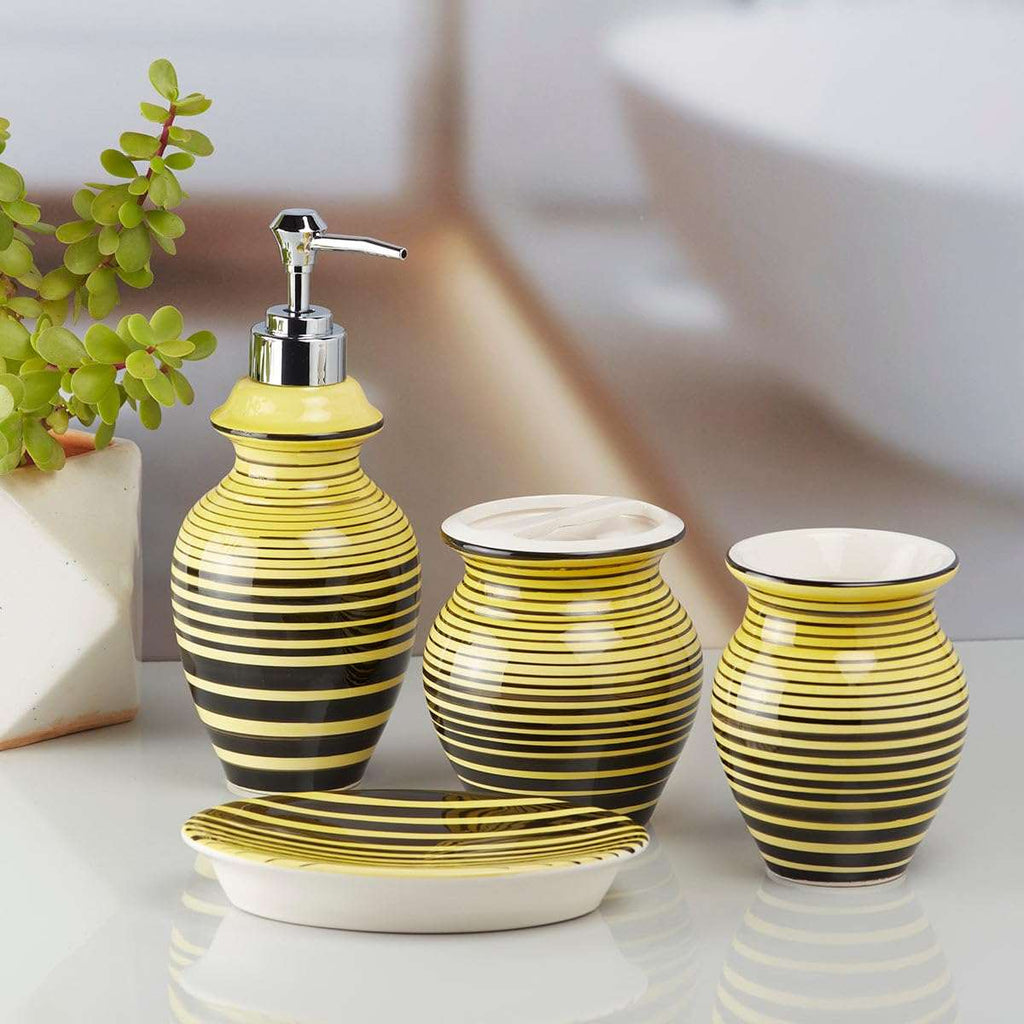 Yellow & Black Striped Bathroom Set