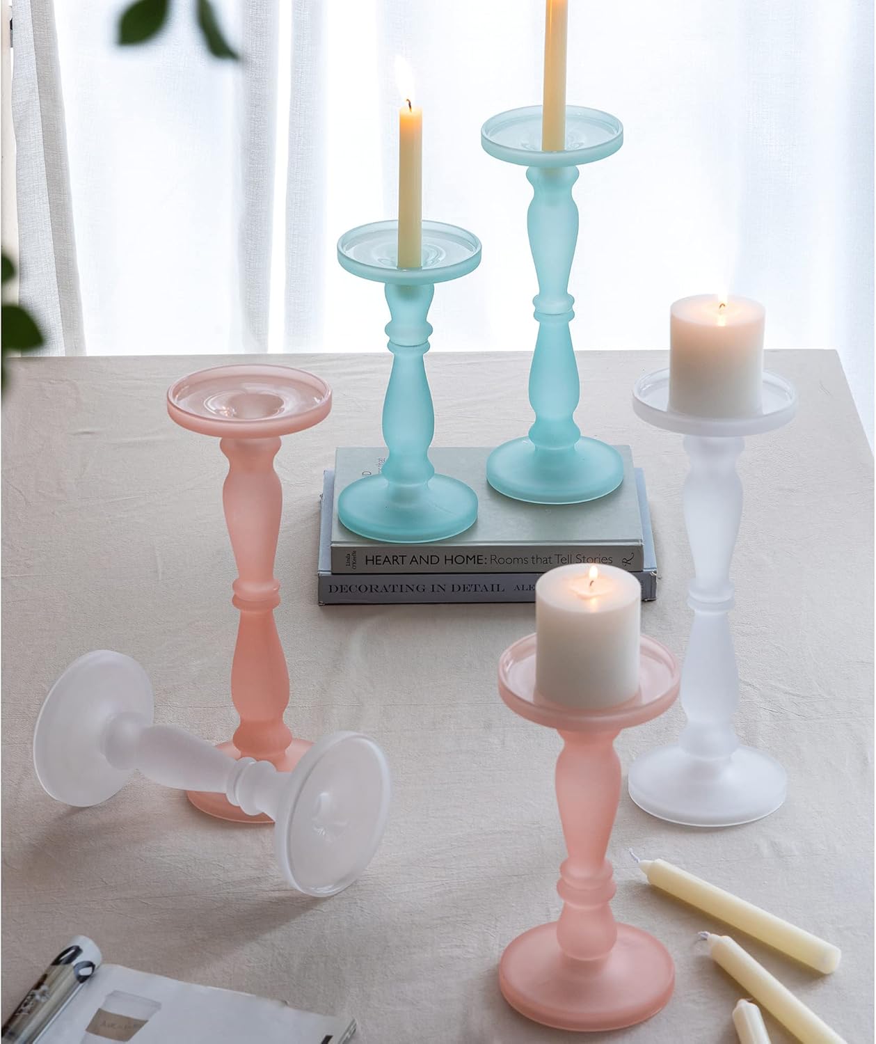 Frosted Glass Candlestick (Set Of 2)