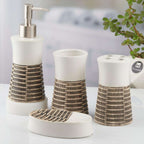 White & Brown Abstract Design Bathroom Set