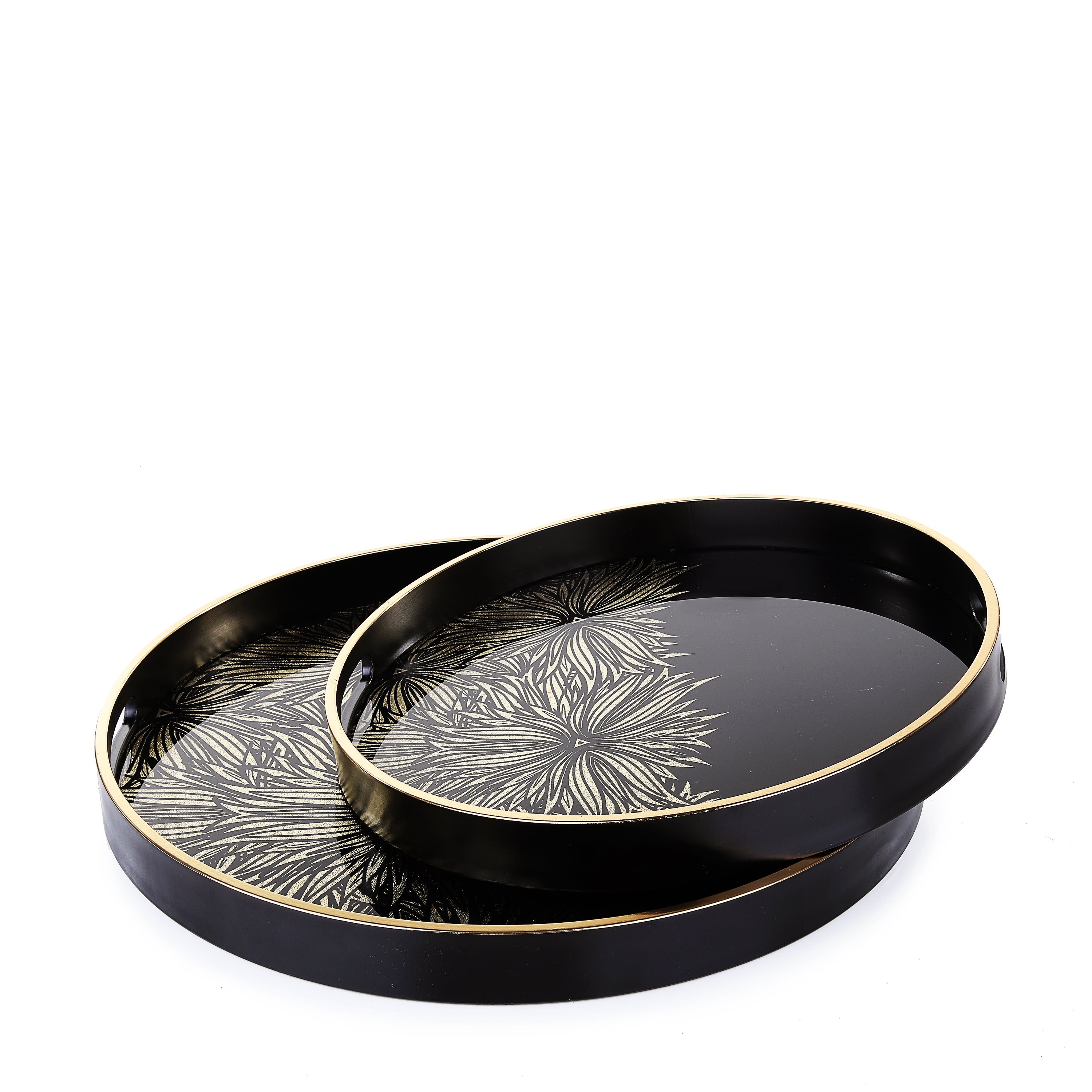 Black & Gold Flower Tray Set