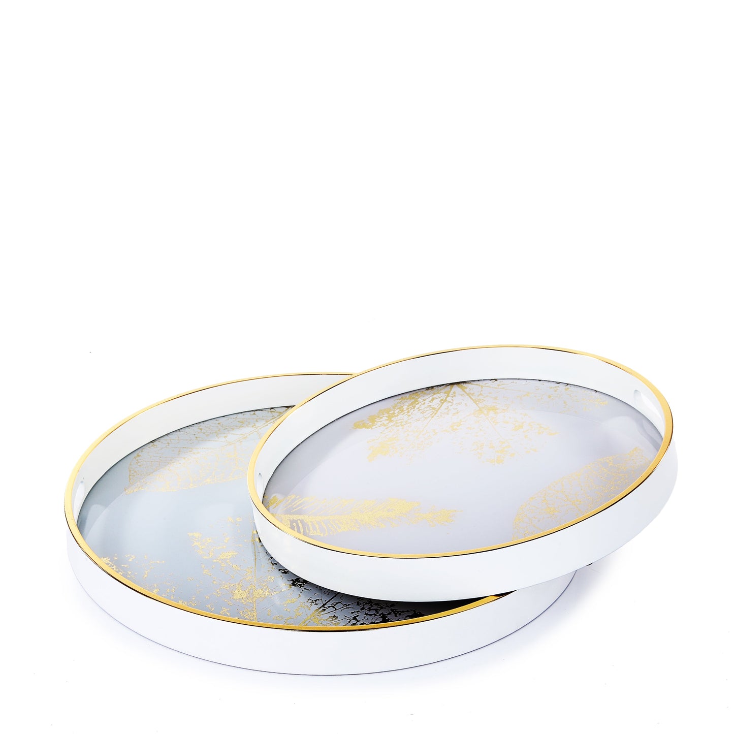 White & Gold Leafs Tray Set
