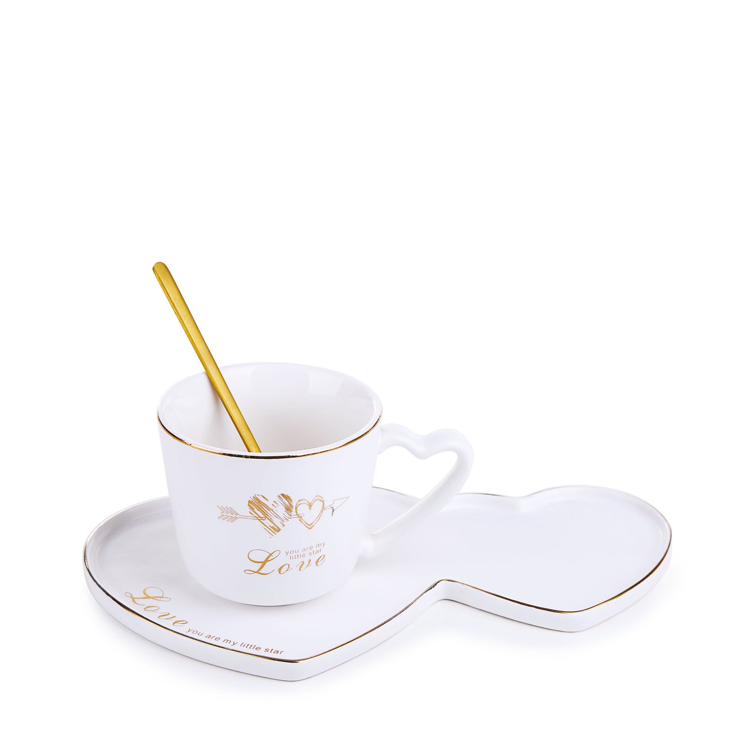 White Heart Mug With Ceramic Coaster & Spoon